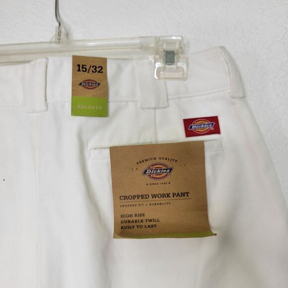 Dickies Size 15 Juniors White Relaxed Fit High Rise Fray Hem Cropped Work Pants - Picture 7 of 14